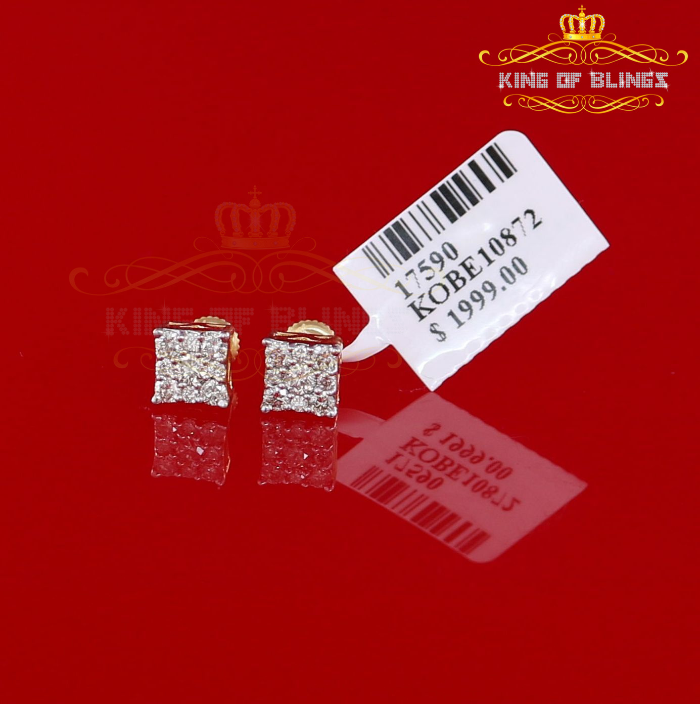 King of Bling's 10K Real Yellow Gold with 0.50CT Real Diamond Men's/Women's Stud Square Earrings