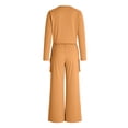 thumbnail image 4 of Qiopertar Women's Casual 2 Piece Outfit Long Sleeve Button Down Cardigan and Loose Wide Leg Cargo Pants with Pockets Tracksuit Set Lounge Travel Comfy Relaxed Oversized, Gold XXL, 4 of 7
