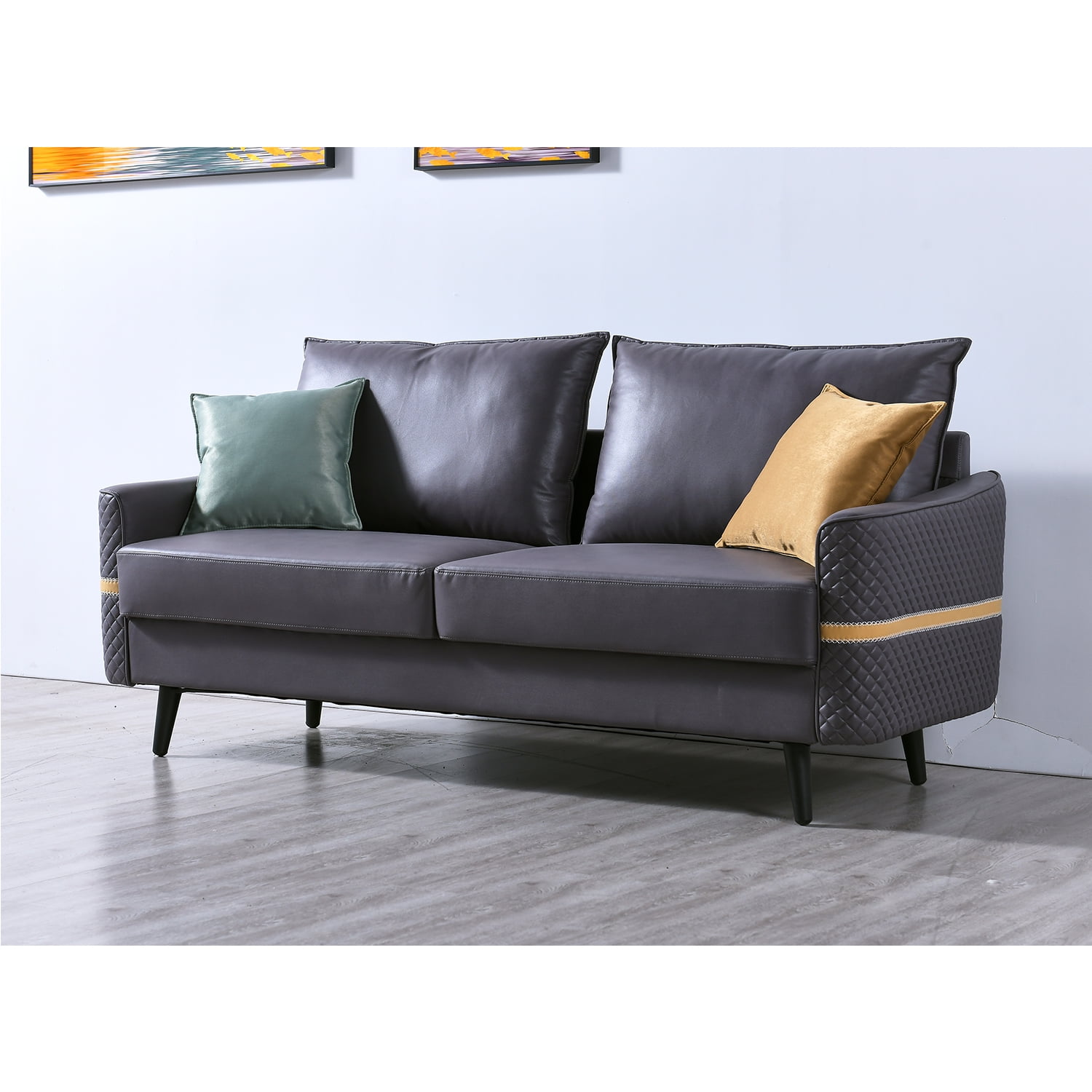 Kadyn Mid-Century Tufted Love Seat with 2 Pillows, Modern Futon Sofa Bed for Living Room, 72 inch Sofa Couch, Dark Gray