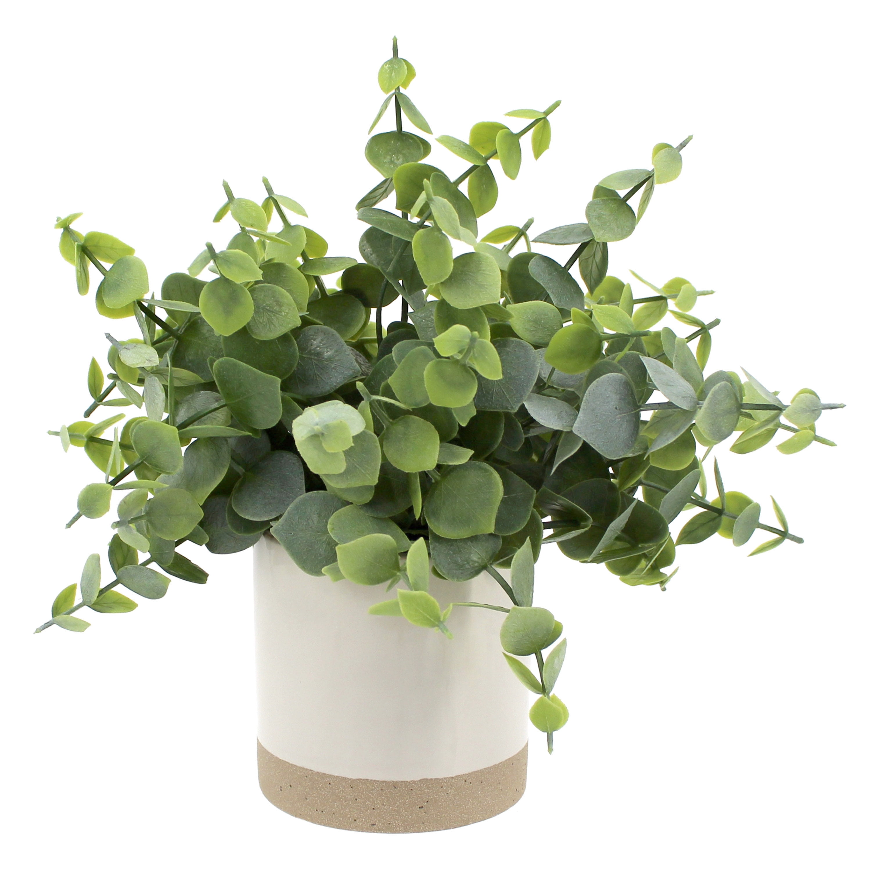 (3 pack) Mainstays 8" Artificial Green Eucalyptus Plant in Two-Tone Glazed Ceramic Planter