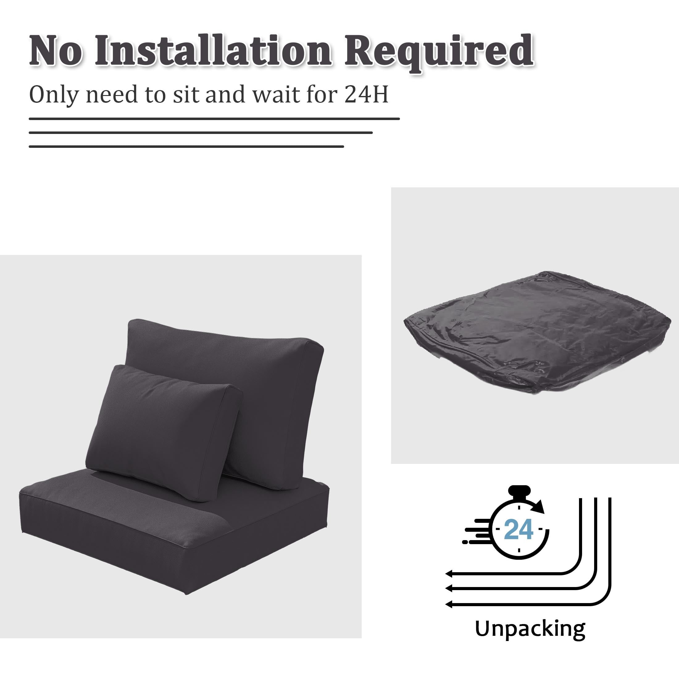 Pakunoda Outdoor Cushions Replacement, 8 Piece Sectional Cushion Fits 3-Seat, 4” Foam Deep Seat, for Patio Rattan Wicker Replacement Cushion, Liner&Cover, Grey