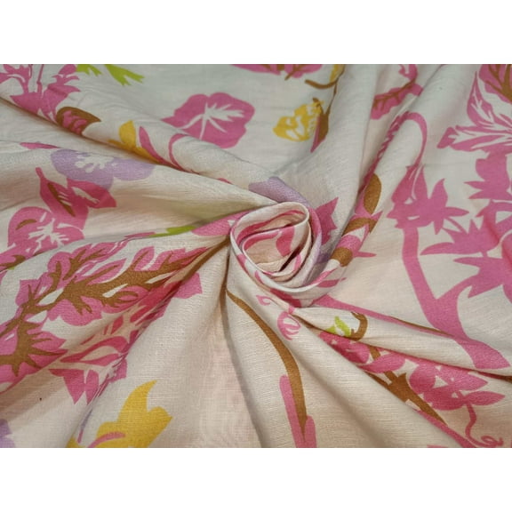 100% Linen x cotton fabric Cream Floral 58" wide [12752]