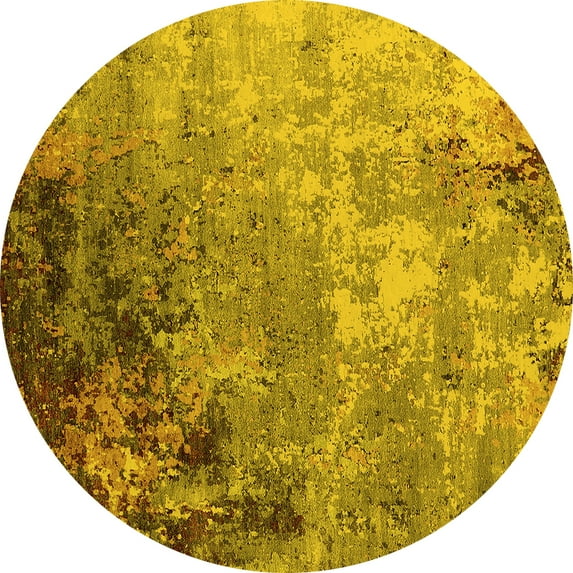Ahgly Company Machine Washable Indoor Round Oriental Yellow Industrial Area Rugs, 4' Round