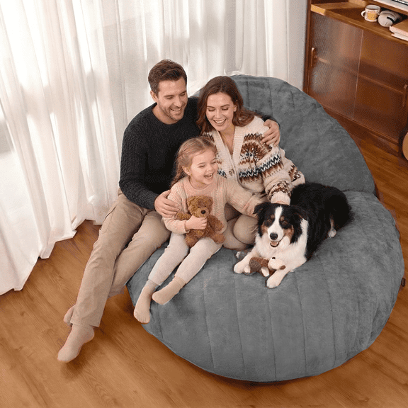 Zonli 7.5ft Giant Memory Foam Bean Bag Chair, Mica Grey with Washable Cover