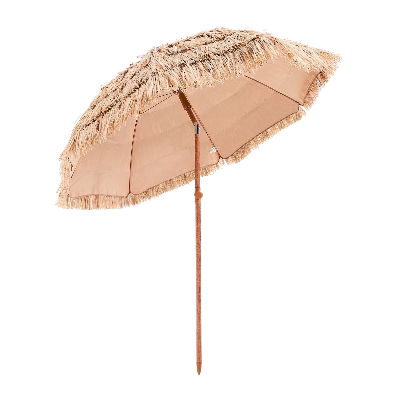 6ft Tiki Thatch Umbrella with 30° Tilt, PP Thatch & Polyester Fabric, 8 Metal Ribs, for Patio Beach Garden Outdoor Shade