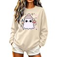 thumbnail image 5 of HomeDM Women's Halloween Sweatshirt Long Sleeve Ghost Pumpkin Graphic Tops Casual Fall Crew Neck Pullover, 5 of 6