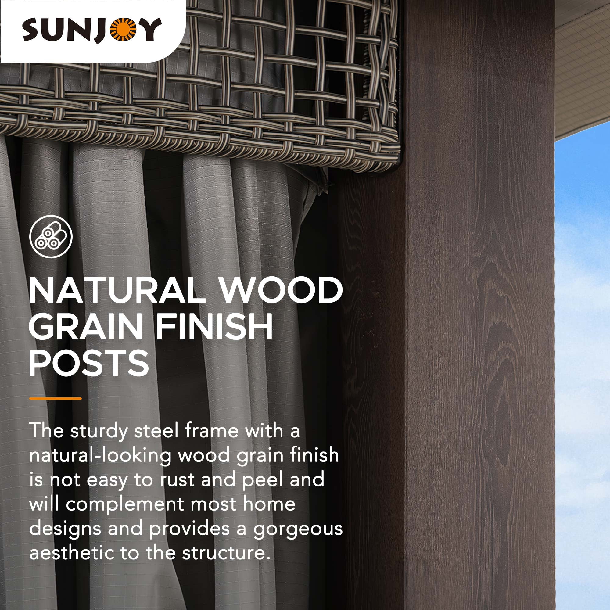 Sunjoy 11 x 13 ft. Gazebo with 2-Tier Gray Canopy Roof, Outdoor Steel Frame Soft Top Gazebo with Netting and Curtains