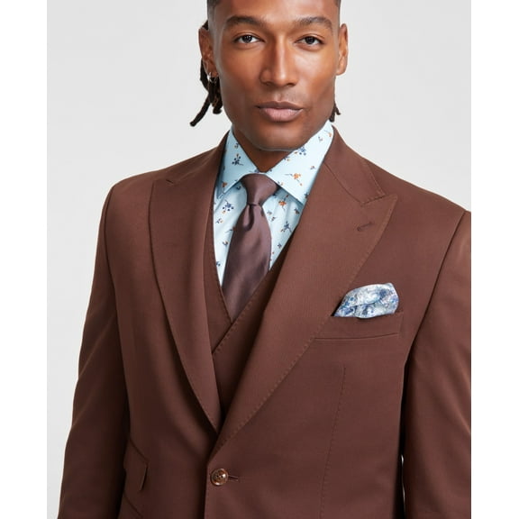 Tayion Mens Classic fit Suit Jacket Blazer 50 R Brown Solid