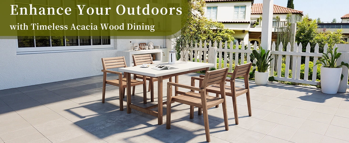 Mintazer 59" 5-Piece Outdoor Dining Set with Chairs & Umbrella Hole, Patio Furniture Set for Garden Backyard Poolside, Brown & Beige