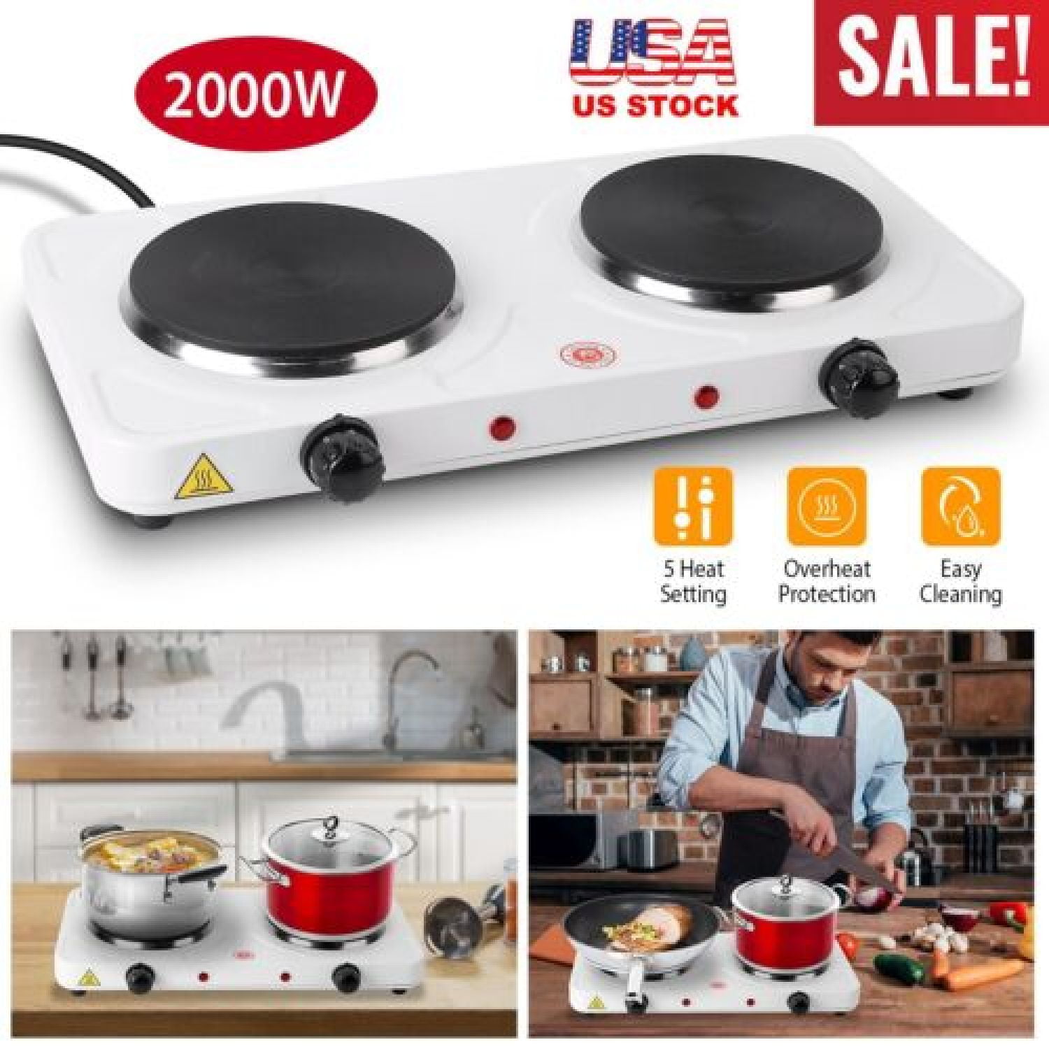 2000W Double Electric Burner Portable Dual Counter Stove Countertop Hot  Plate Kitchen Cooker, 1 unit - Smith's Food and Drug