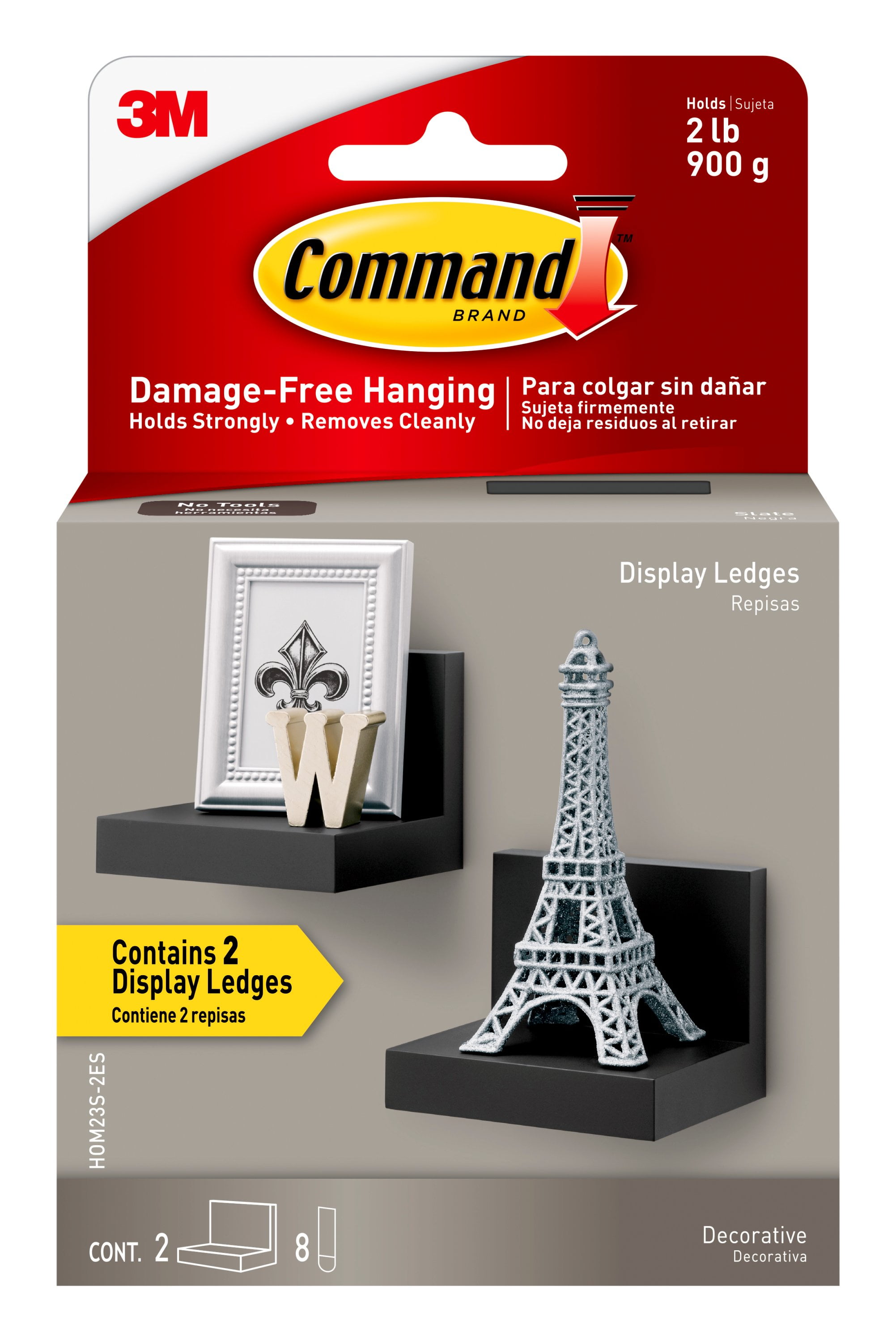 Command Display Ledges, Slate, 2 display ledges, 8 medium strips