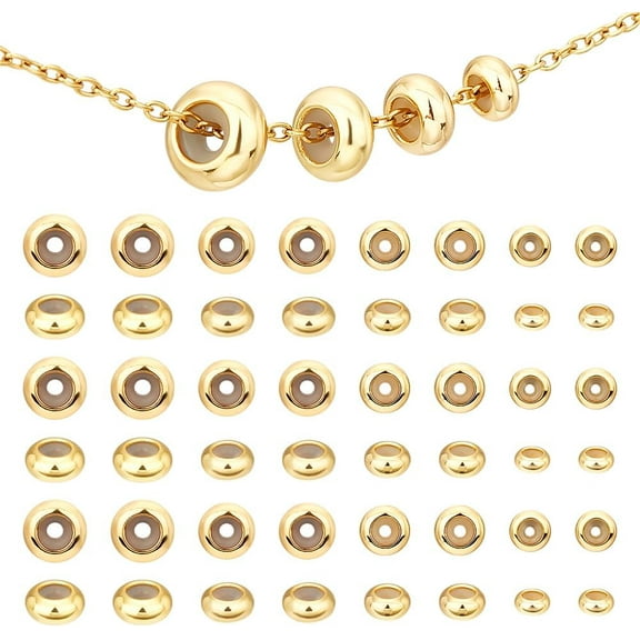 40pcs 4 Sizes Rondelle Spacer Beads 18K Gold Plated Beads 5/6/7/8mm Loose Beads Smooth Surface Brass Beads Bracelet Beads