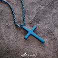 thumbnail image 5 of 555Jewelery Stainless Steel Metal Cross Unisex Adjustable Rolo Chain Religious Christian Pendant Necklace, Blue 18 inch, 5 of 8