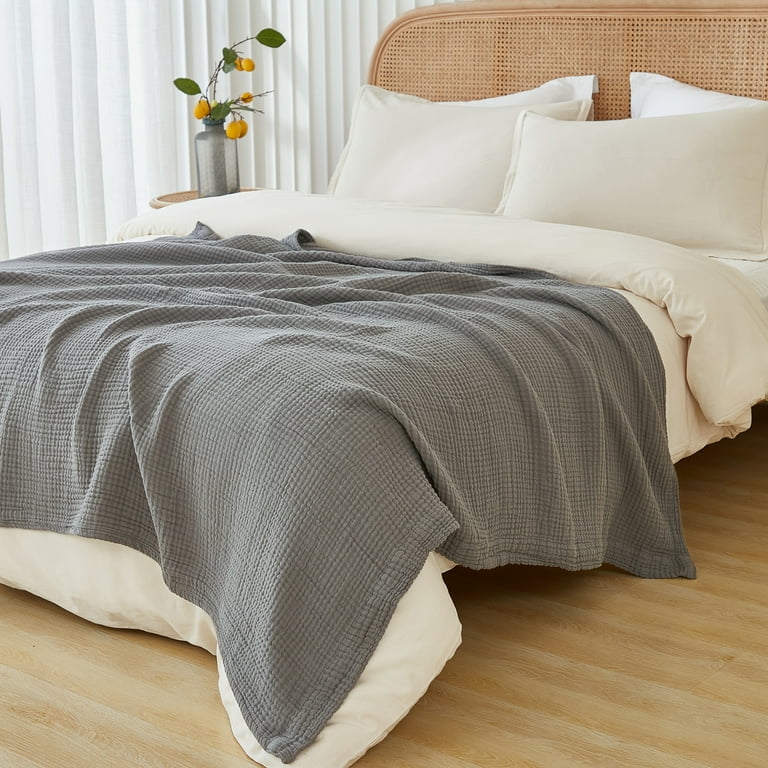 EMME Muslin Grey Throw Blanket 100 Cotton 6 Layer Couch Bed Blankets for Adults and Baby 55 x75 Lightweight Soft Breathable All Season Gauze