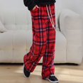 thumbnail image 4 of Annhoo Flannel Pants for Women Trendy Plaid Print Plush Trousers Casual Drawstring Straight Leg Pants, 4 of 5