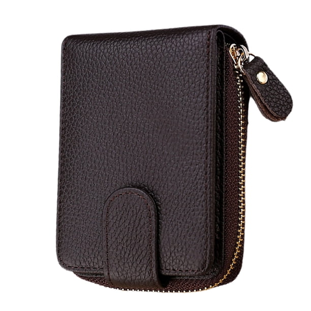 Cartera con tarjetero para mujeres/hombres, cartera pequeña de cuero con cremallera y ventana de identificación
