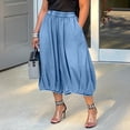 thumbnail image 5 of Karymi Womens Shorts Elastic Smocked High Waist Capri Jeans, Baggy Balloon 7/8 Length Cropped Pants, Elastic Cuffed Hem Denim Culottes With Side Pockets Linen&nbsp;Pants&nbsp;Women, 5 of 7