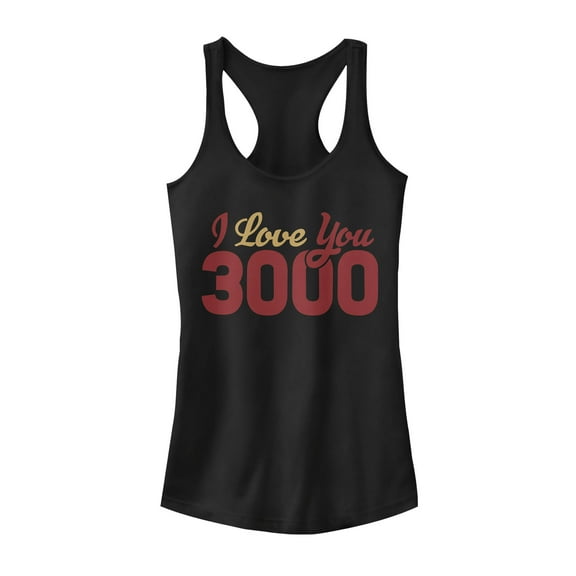 Junior's Marvel Iron Man Love 3000 Script  Racerback Tank Top Black X Large