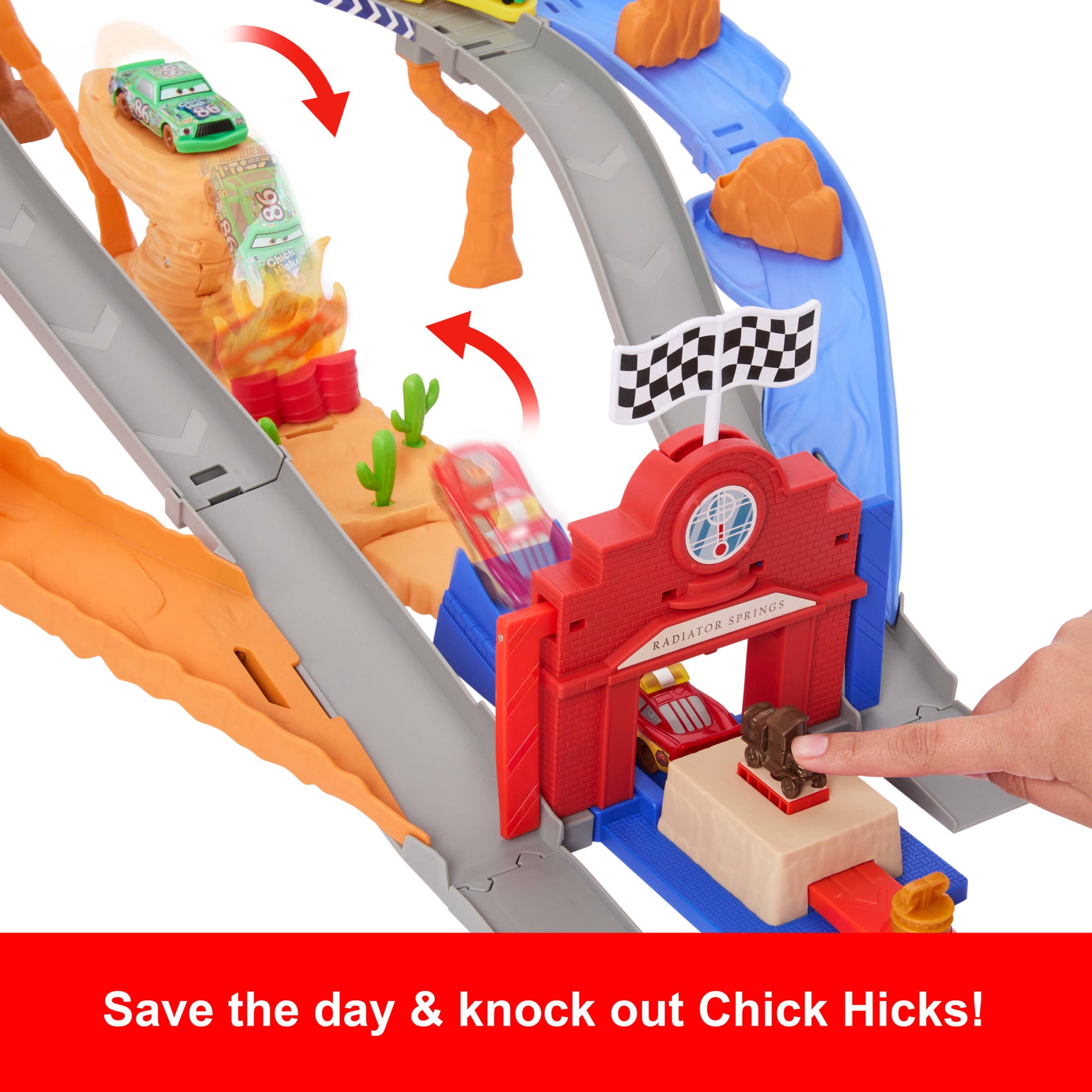 Disney and Pixar Cars Radiator Springs Race & Rescue Rescue Road Raceway Playset with 4 Toy Cars