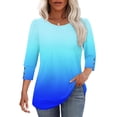 thumbnail image 5 of EchfiProm Sky Blue T-Shirts for Women 3/4 Sleeve Tops Crew Neck Relaxed Fit Fall Pullover Gradient Womens, 5 of 7