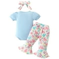 thumbnail image 3 of BULLPIANO Baby Girl Outfits Rabbit Print Short Sleeve Romper Flared Pants Headband Infant Clothes 0-18 Months, 3 of 9