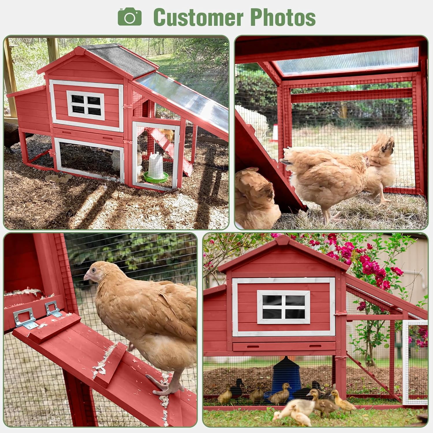 Aivituvin Chicken Coop for 2-4 Chickens with Wheels Outdoor Chicken House Mobile Large Poultry Cage Pull Out Tray No Leakage Red
