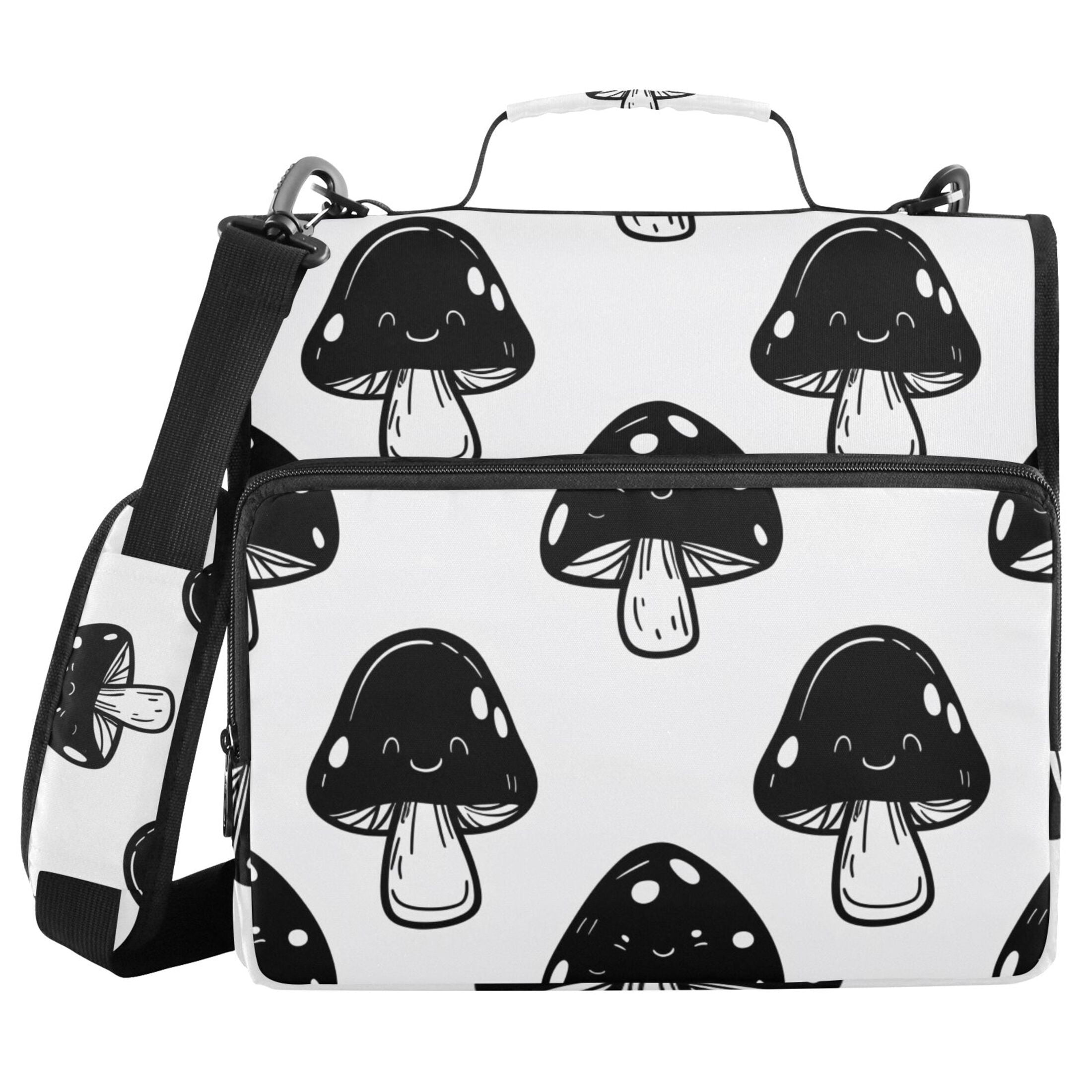 ALAZA Zipper Binder Black Mushrooms 3 Ring Trapper Keeper File Folder Organizer Bag