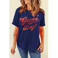 thumbnail image 3 of Women's Blue Glittering Game Day Graphic Cuffed Sleeve Crew Neck T-Shirt - [ZhiHiMeRi] | (US 20-22)2XL, 3 of 8
