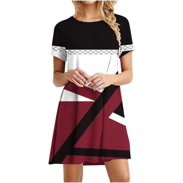 Vestido de Manga Corta para las Mujeres Casual Impreso Cuello Redondo, Vestido de las Señoras para la Primavera Y el Verano de Uso Diario