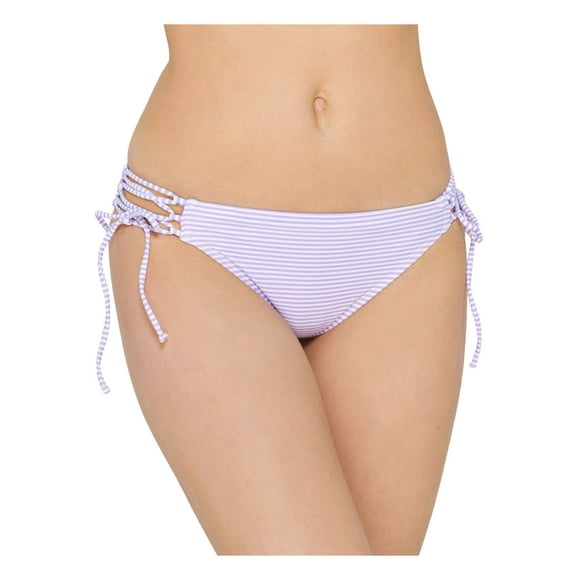 HULA HONEY Femmes Violet Rayé Stretch Doublé Couverture Modérée Cravate Voile Hipster Maillot de Bain Fond XS