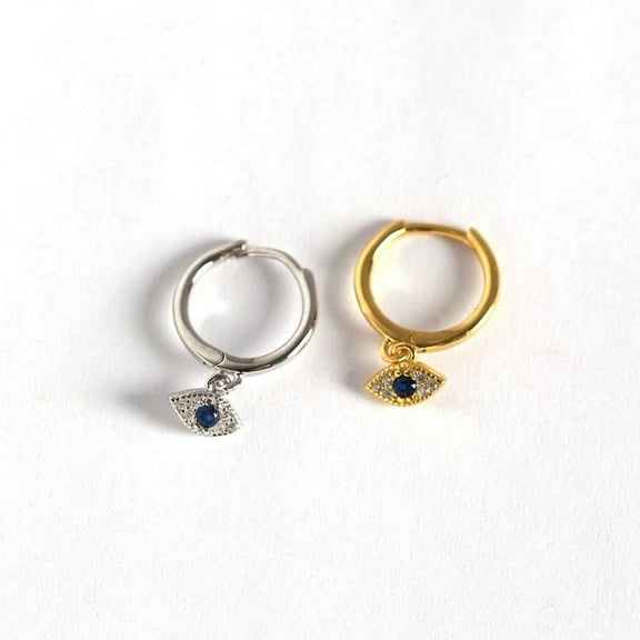 Evil Eye Dangle Earrings, Minimalist Hoop Earrings, Sterling Silver, Evil Eye Jewelry, Dainty Eye Earrings, Small Gold Earring, Gift for Her