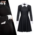 thumbnail image 3 of Adulto Niño Cos The Addams Familia 2 Halloween Negro Vestido Cosplay Goth Disfraz Gomez Morticia, 3 of 4
