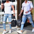 thumbnail image 5 of Men Slim Biker Denim Jeans Skinny Frayed Pants Distressed Rip Troursers Zipper I, 5 of 5