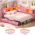 thumbnail image 3 of Full Corner Bed Frame with Bookcase Storage & Led Lights,Full Daybed Frame with Charging Station,Metal Platform Bed Frame with Storage Drawers Underneath for Living Room,Bedroom & Guest Room,Pink, 3 of 9