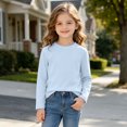 thumbnail image 4 of Boys Girls Cotton Long Sleeve T Shirt Kids Plain Basic Girls Tops Light Blue 4-5 Years, 4 of 7
