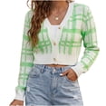 thumbnail image 2 of Xdegoge Cropped Cardigan for Women V Neck Button Down Plaid Knitwear Long Sleeve Y2K Preppy Knit Cute Fall Spring Fashion Tops, 2 of 6