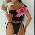 thumbnail image 5 of Tqyyweavej 3 Piece Triangle Bikini Sets for Women Halter Pleated Elastic Swim Tops and Side Tie Print Solid Color Bathing Bottoms with Sheer Cover Ups, 5 of 8
