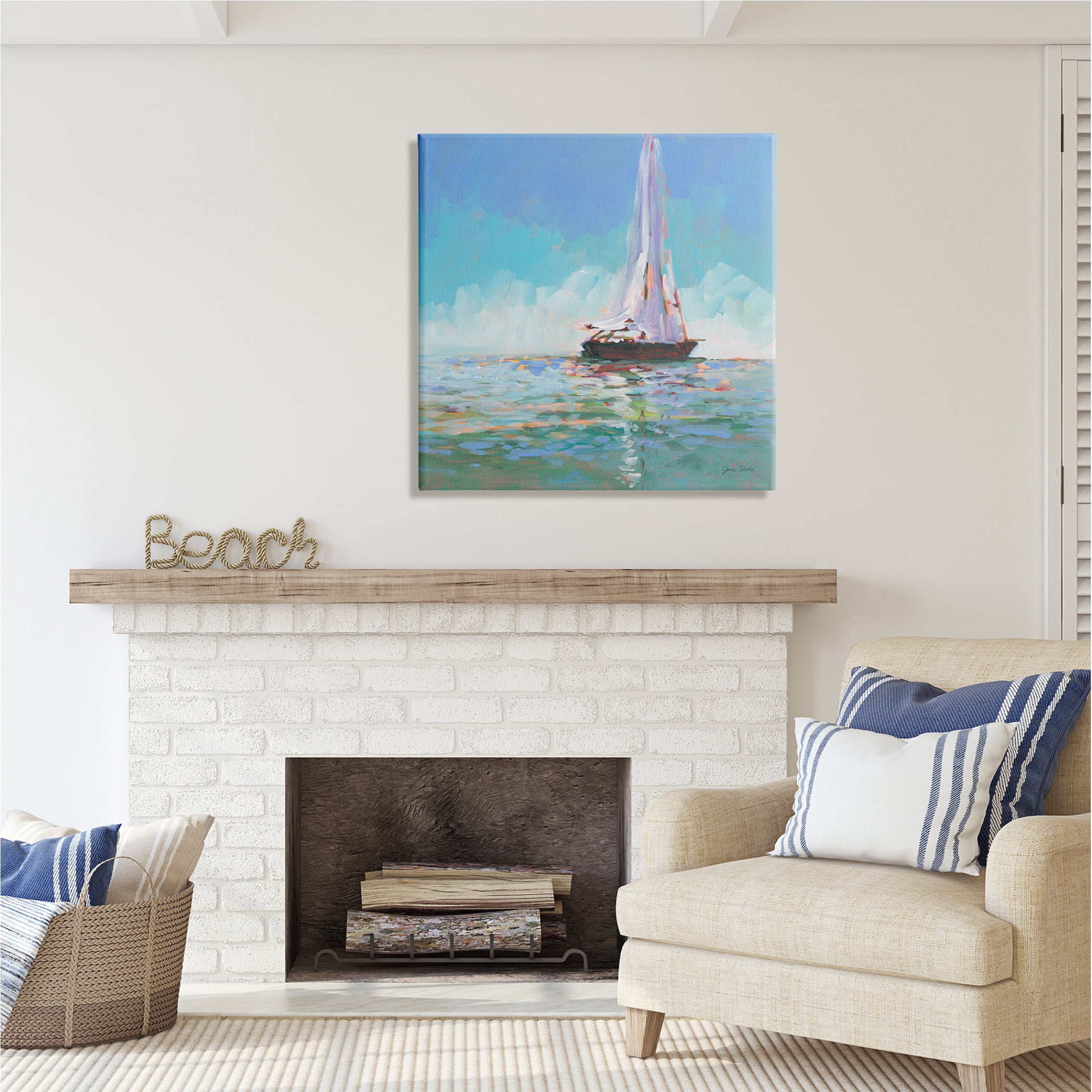 Stupell Industries Quiet Sailing Painting Transportation Painting Gallery Wrapped Canvas Print Wall Art, 30 x 30
