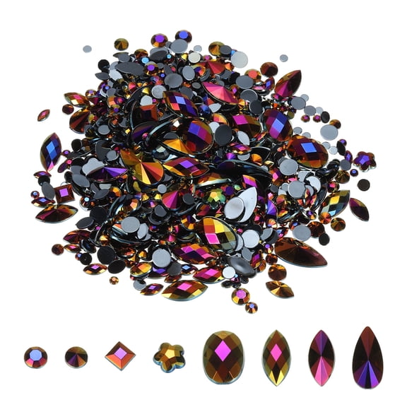 500Pcs AB Colorful Crystal Rhinestones, Gems Rhinestones Flatback Acrylic Gemstone Jewel for DIY (Black AB)