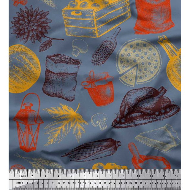 Soimoi Moss Georgette Fabric Vegetables,Non Veg & Pizza Food Print Fabric by Yard 42 Inch Wide