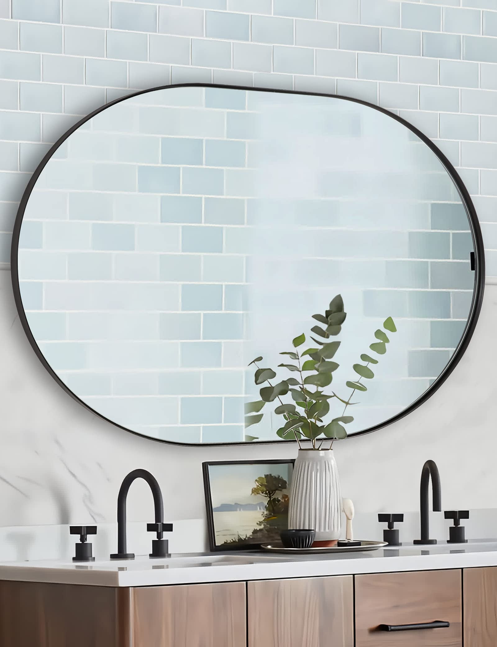 ANDY STAR Black Oval Mirrors for Bathroom, 30x40" Oval Black Mirror for