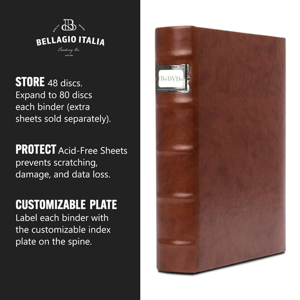 Bellagio-Italia CD/DVD Storage Binder - Corona Caffe - Leather