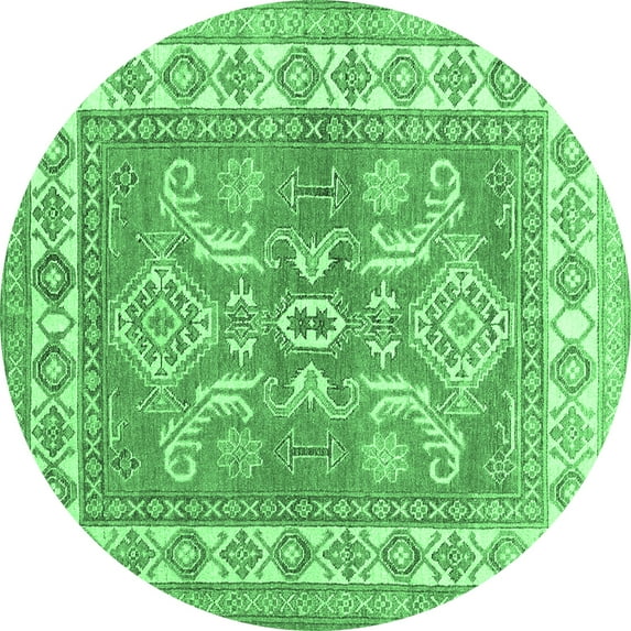Ahgly Company Indoor Round Geometric Emerald Green Traditional Area Rugs, 8' Round