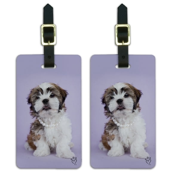 Shih Tzu Dog In Pearls Lavender Luggage ID Tags Suitcase Carry-On Cards - Set of 2