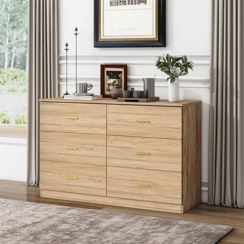 MAYEERTY Modern Natural 6-Drawer Dresser for Bedroom, Wide Chest with Ample Storage, Sturdy & Safe