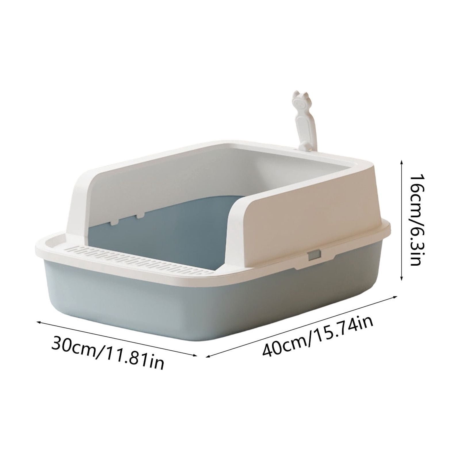 2026 New Open Top Cat Litter Box, High Wall Semi Enclosed Pet Litter Tray for Home Living Room, Non Slide Bottom & Easy to Clean, 15.75x11.81x6.69in Blue