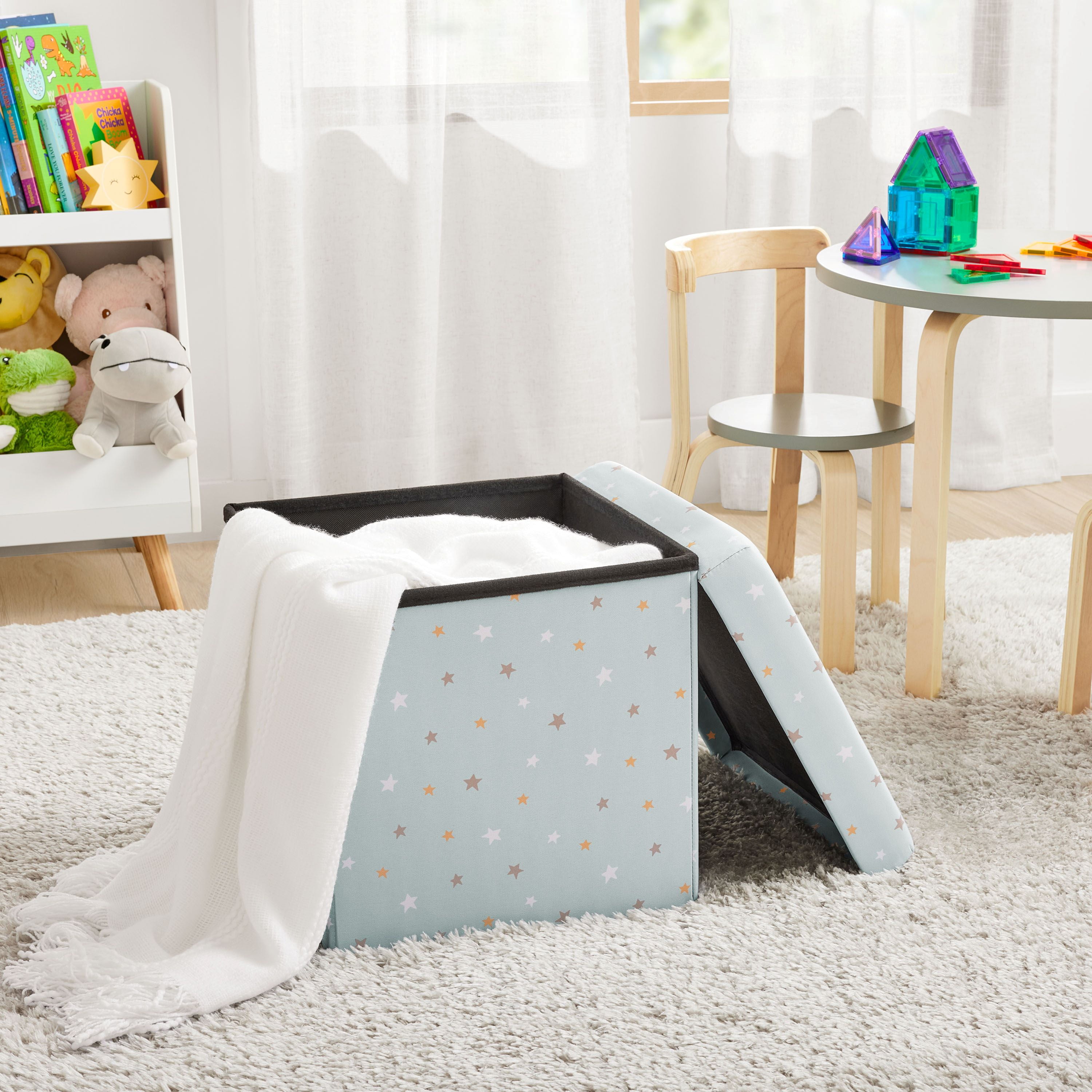 Kvell Kids Stars Design 15 x 15 Inch Collapsible Toy Storage Bin with Removable Lid