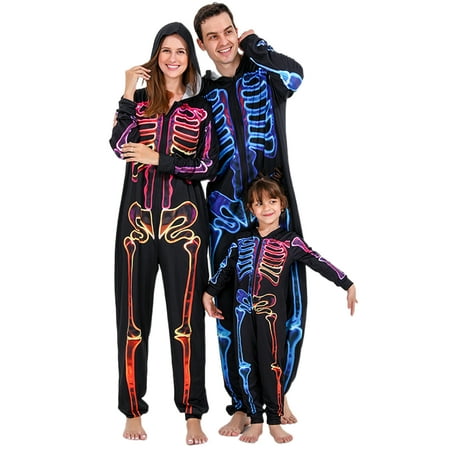 

FSDJHSDH Parent-Child Halloween Pajamas Onesies Long Sleeve 3D Skull One-piece Nightwear