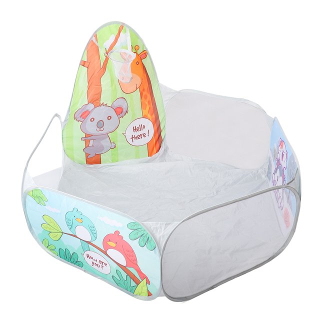 Tienda de campaña con piscina de bolas para interior, plegable, gris, ilustración de dibujos animados, piscina de bolas con apariencia de 1,2 m, juego de tiro de baloncesto, piscina de bolas