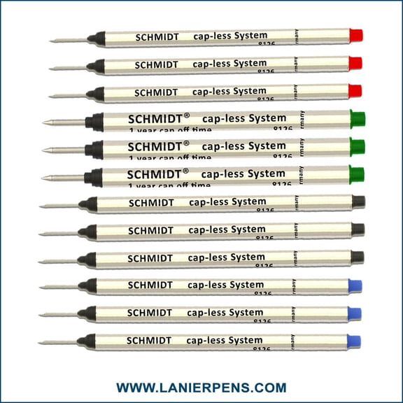 12X Schmidt 8126 Capless System Rollerball Refill Green/Red/Black/Blue Fine Tip 0.6mm